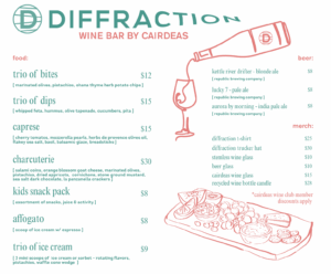 Diffraction Wine Bar by Cairdeas Food Menu